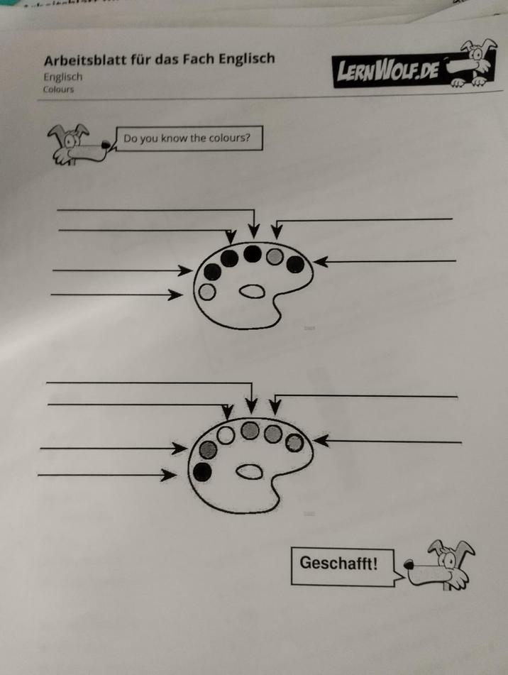 Arbeitsblatt für das Fach Englisch Englisch Colours Do you know the colours? LERNWOLF.DE Geschafft!