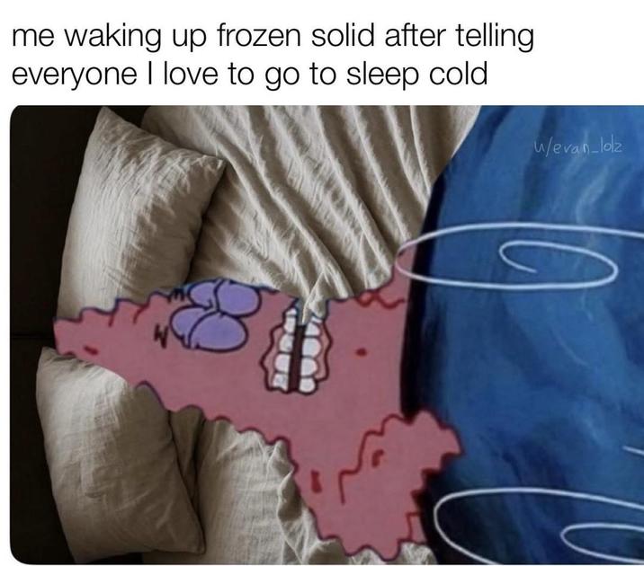me waking up frozen solid after telling everyone I love to go to sleep cold w/evan-lolz