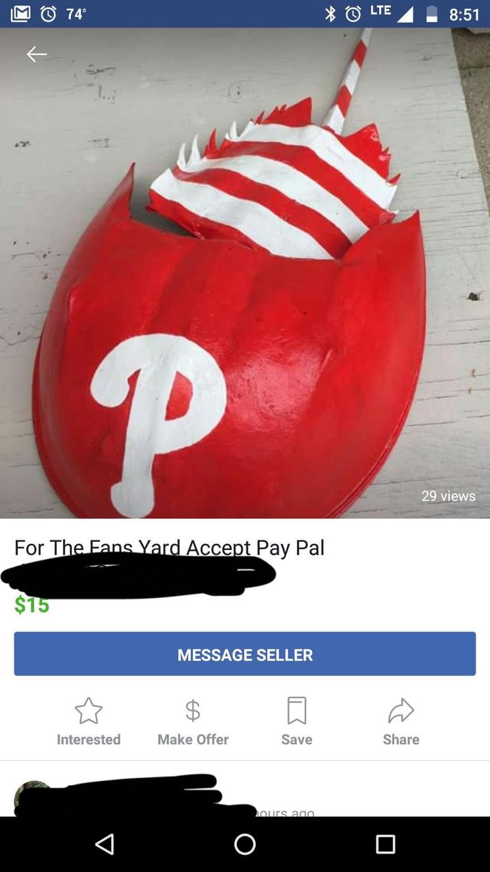 ← 74° P For The Fans Yard Accept Pay Pal $15 MESSAGE SELLER * LTE 8:51 Interested Make Offer Save Share ours ago. 29 views
