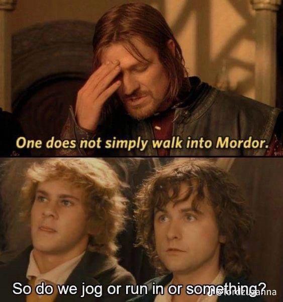 One does not simply walk into Mordor. So do we jog or run in or something?na
