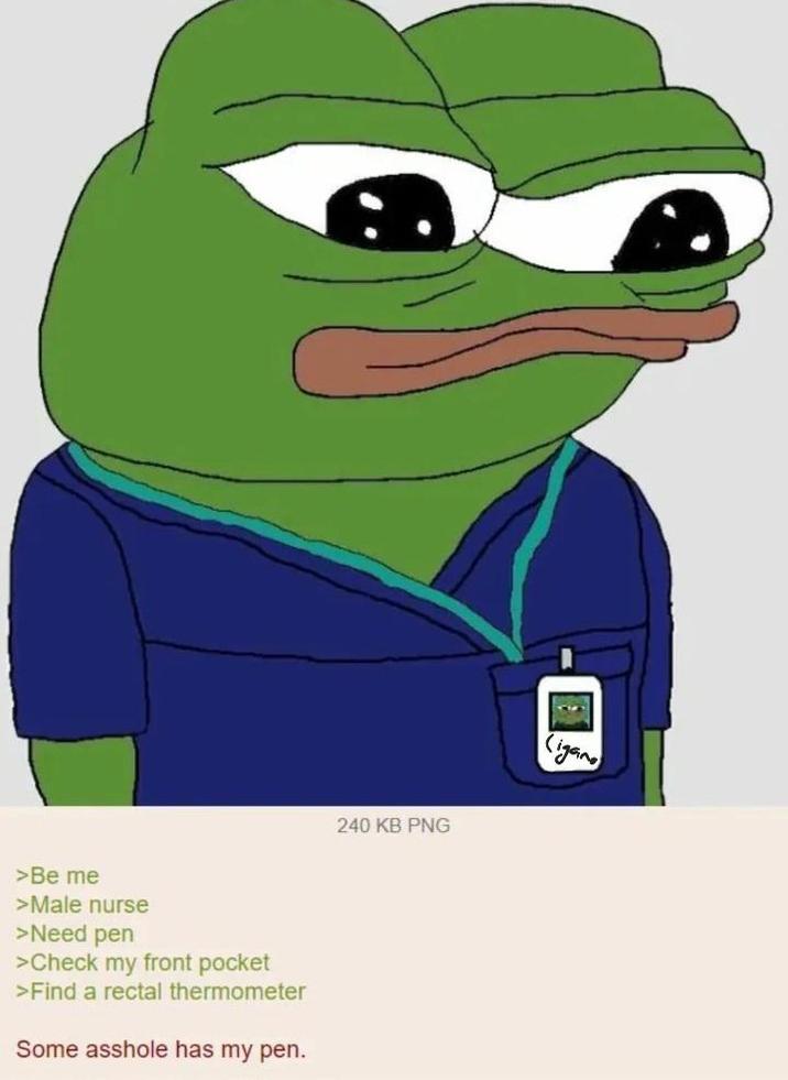 >Be me >Male nurse >Need pen >Check my front pocket >Find a rectal thermometer Some a------ has my pen. 240 KB PNG Cigano