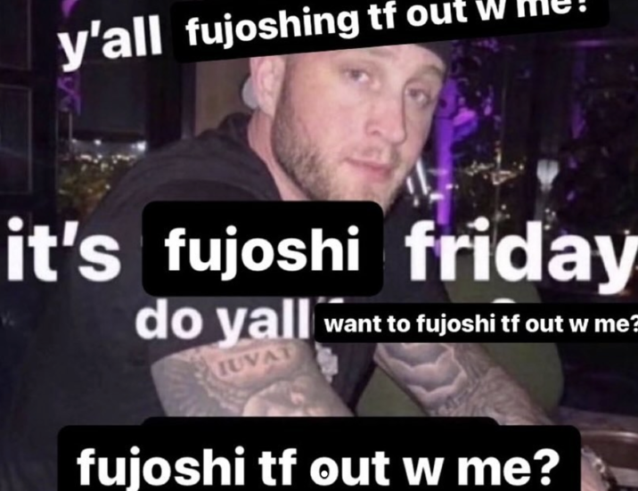 Instagram page @koholintz posted a "FWM Friday" meme with the words changed to "Fujoshi Friday," gathering over 1,000 likes in a year.