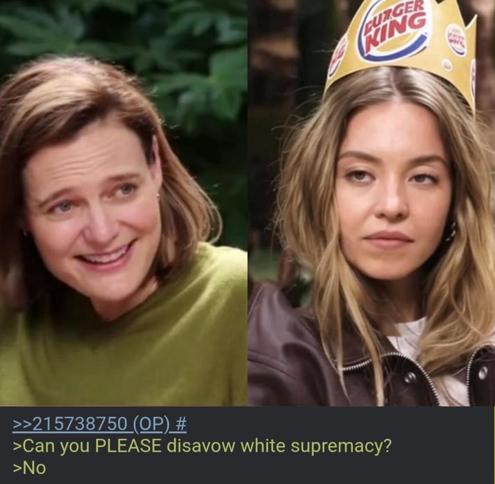 >>215738750 (OP) # >Can you PLEASE disavow white supremacy? >No CUTGER KING