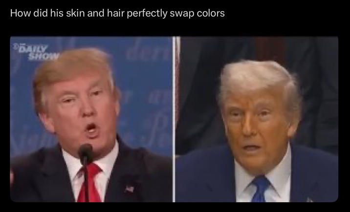How did his skin and hair perfectly swap colors DAILY SHOW der