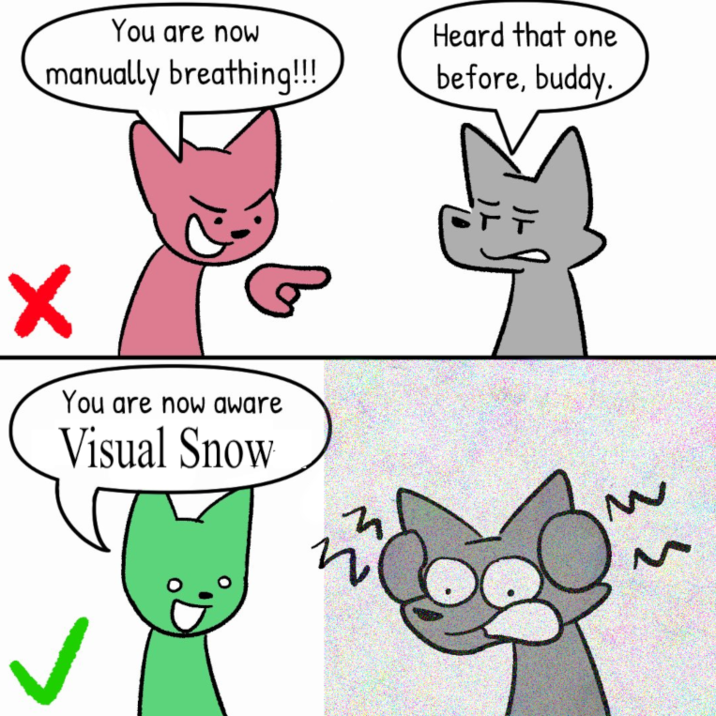 An edit of a comic by gray_walf. In the comic someone makes a wolf musician see visual snow.