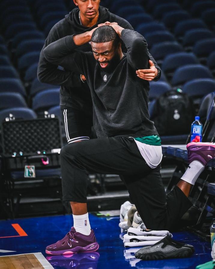 A photo of Boston Celtics "NBA":https://knowyourmeme.com/memes/cultures/basketball player Jaylen Brown with a fake hairline and hair dye use.