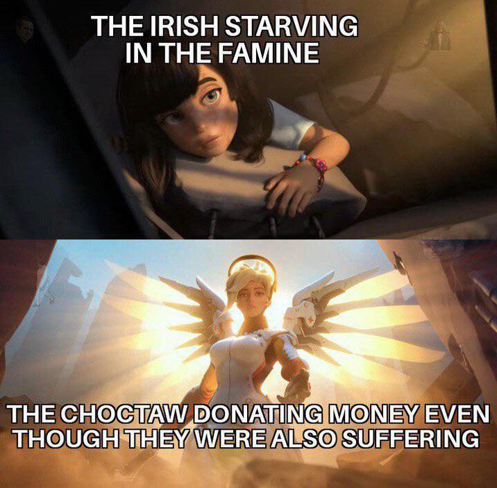 THE IRISH STARVING IN THE FAMINE THE CHOCTAW DONATING MONEY EVEN THOUGH THEY WERE ALSO SUFFERING