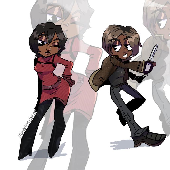 X user @PUNKISTCHUY posted fan art inspired by Black cosplayer's depictions of Ada Wong and Leon Kennedy from the video game _Resident Evil_.