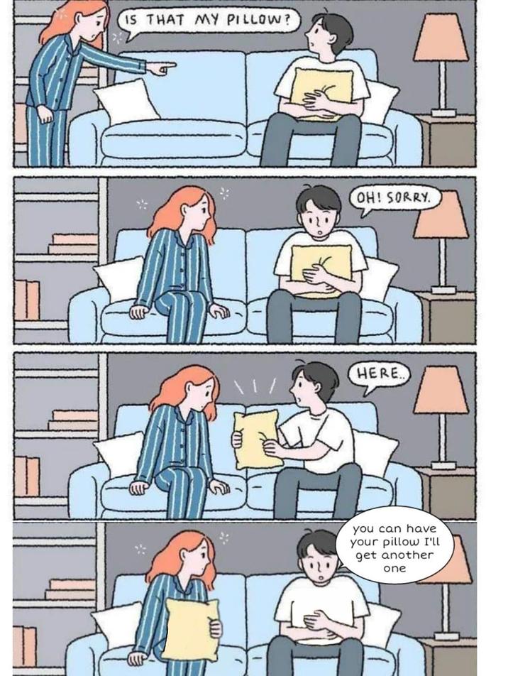 IS THAT MY PILLOW? OH! SORRY. HERE.. you can have your pillow I'll get another one