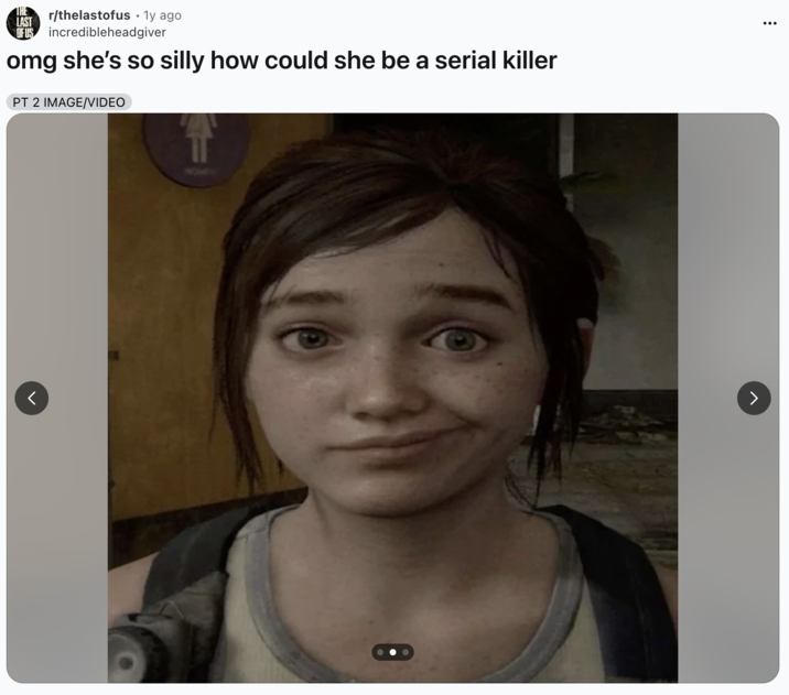 A "Reddit":https://knowyourmeme.com/memes/sites/reddit post that includes the Ellie Smirk from 2024.