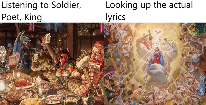 Listening to Soldier, Poet, King Looking up the actual lyrics NT EINS CORONA STELLAR ΜΠΟΛΑ Σ