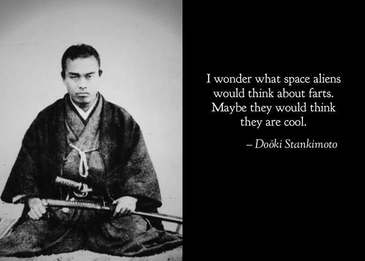 I wonder what space aliens would think about farts. Maybe they would think they are cool. – Doōki Stankimoto