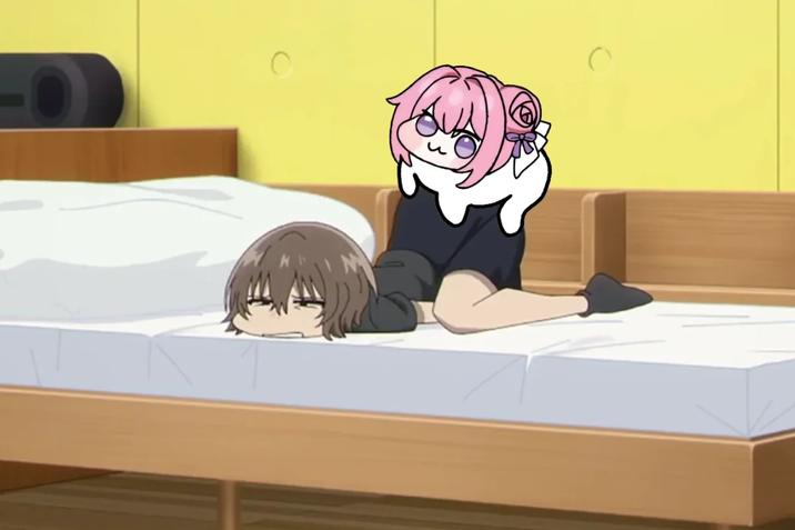 An edit of an image of Anko lying in bed. Dororong has been added over her posterior.