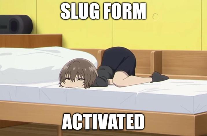 Anko on her bed. Anko is in slug form.