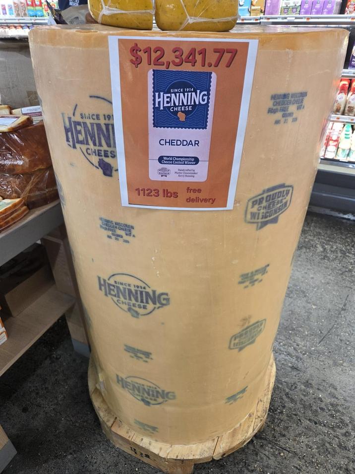 ESHOP $12,341.77 SINCE 191 HENNI CHEES SINCE 1914 HENNING CHEESE CHEDDAR World Championship Cheese Contest Winner PROUDLY Handcrafted by Master Cheesemaker Kerry Henning HENNING WISCONSIN CHEDDER CHEESE Rbgh FREE VATA COLORED A 21 09 1123 lbs free delivery PROUDLY CHEESE WISCONSIN HENNING WISCONSIN CHEDDER CHEESE h FREE COLORED VAITA 21 2005 SINCE 1914 HENNING CHEESE HENNING PROUDLY