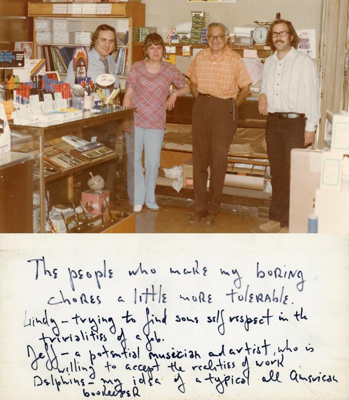 697 an buy choRes The people who make my buRing a little more tolerable. Lindy - trying to find trivialities of a Job. Soms Jeff - a potential musician and artist, who is illing to accept the realities o work Delphins - my idea of a typical all American bookR self respect in the