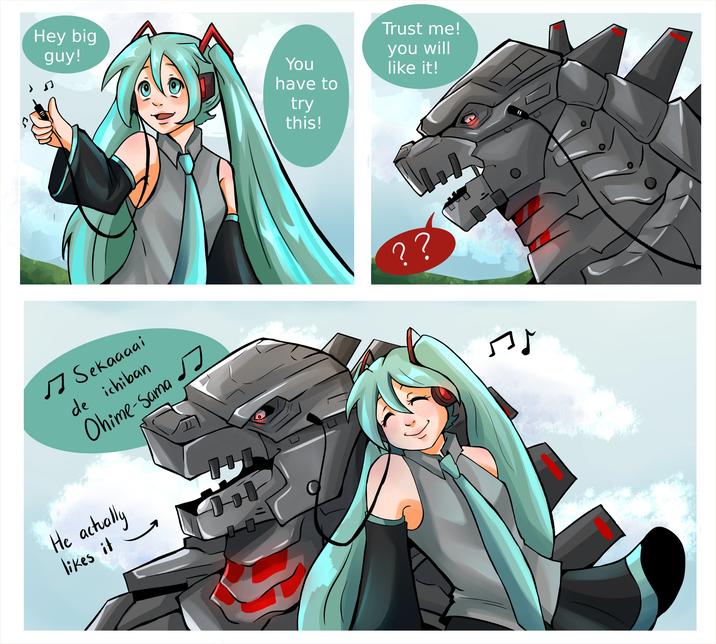 Hey big guy! You have to try this! Trust me! you will like it! ♫ Sekaaaai de ichiban He actually likes it Ohime-Sama ♫ ??