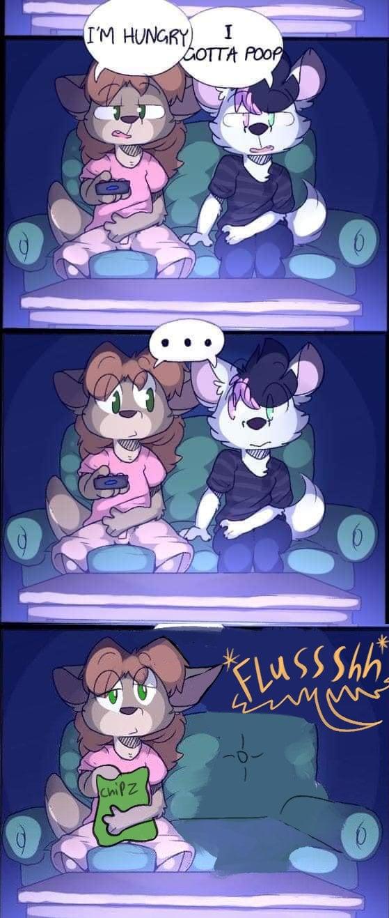 An alternative ending to the I'm Hungry, I Gotta Poop "webcomic":https://knowyourmeme.com/memes/cultures/webcomics, in which the characters fulfill their needs normally.