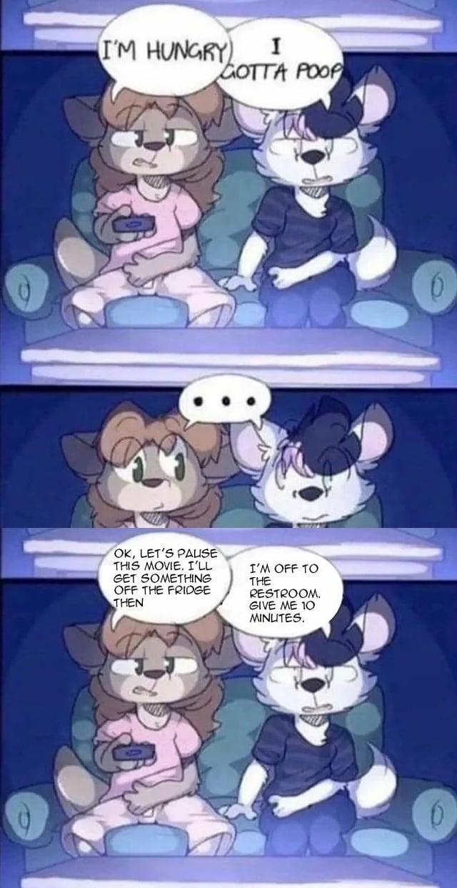 An "anti-meme":https://knowyourmeme.com/memes/anti-memes version of the I'm Hungry, I Gotta Poop "webcomic":https://knowyourmeme.com/memes/cultures/webcomics, in which the characters handle their needs normally.