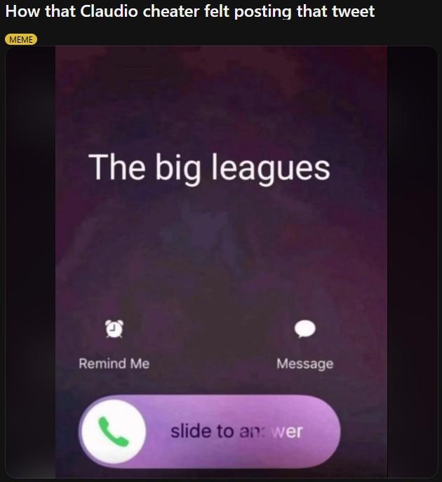 https://knowyourmeme.com/memes/subcultures/tekken subreddit, which shows an iPhone call incoming edited to read "the big leagues."