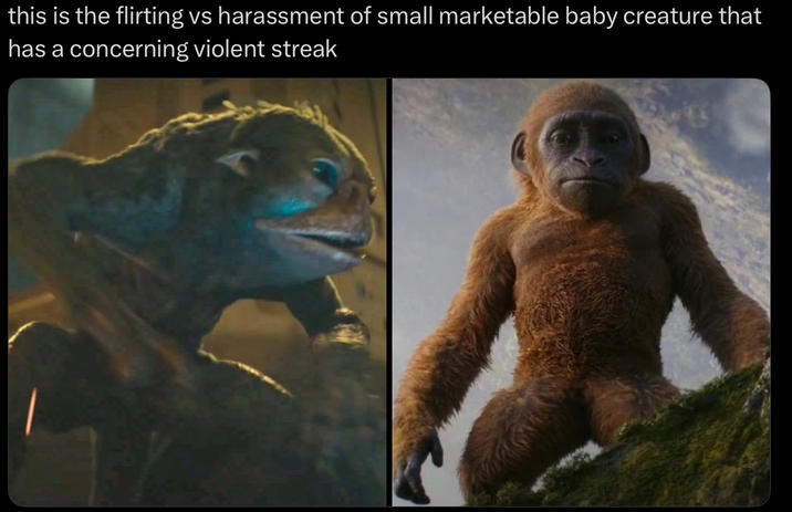 this is the flirting vs harassment of small marketable baby creature that has a concerning violent streak