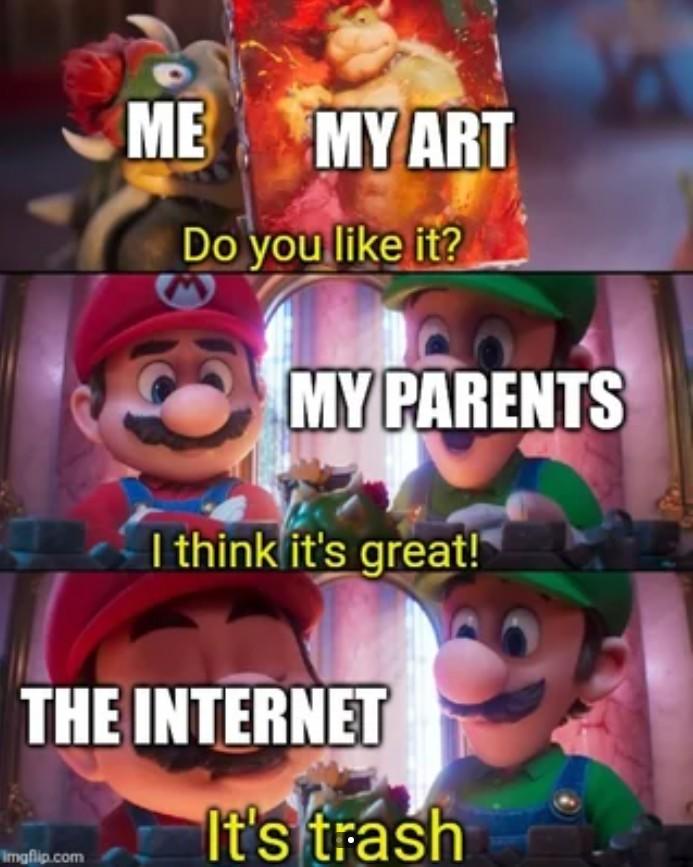 ME MY ART Do you like it? MY PARENTS I think it's great! THE INTERNET Imgflip.com It's trash