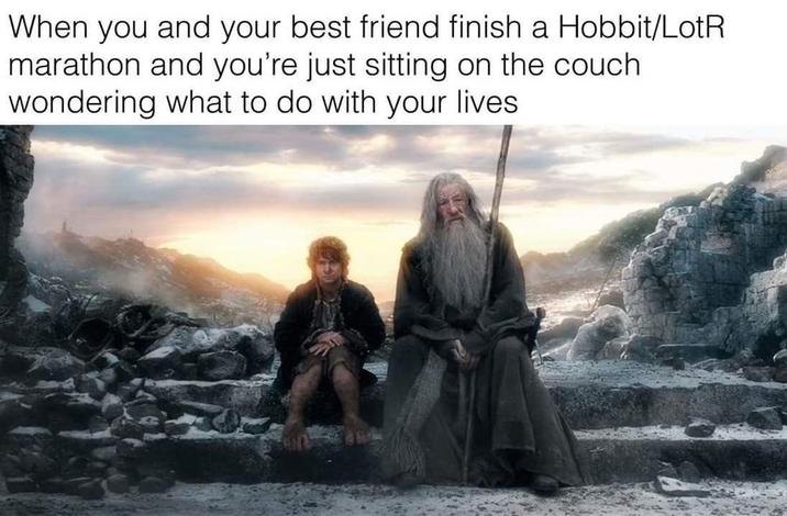 When you and your best friend finish a Hobbit/LotR marathon and you're just sitting on the couch wondering what to do with your lives