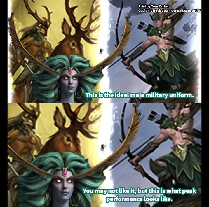 Ariel by Tom Parker Couldn't track down the unit card artist This is the ideal male military uniform. You may not like it, but this is what peak performance looks like.