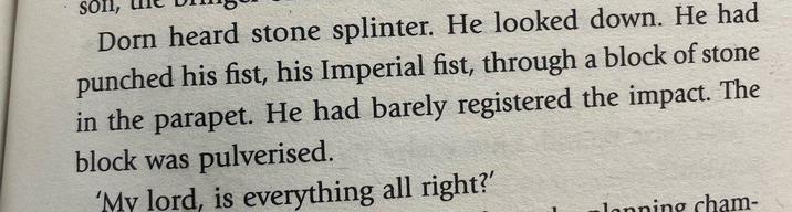 Dorn heard stone splinter. He looked down. He had punched his fist, his Imperial fist, through a block of stone in the parapet. He had barely registered the impact. The block was pulverised. 'My lord, is everything all right?' Lnning cham-