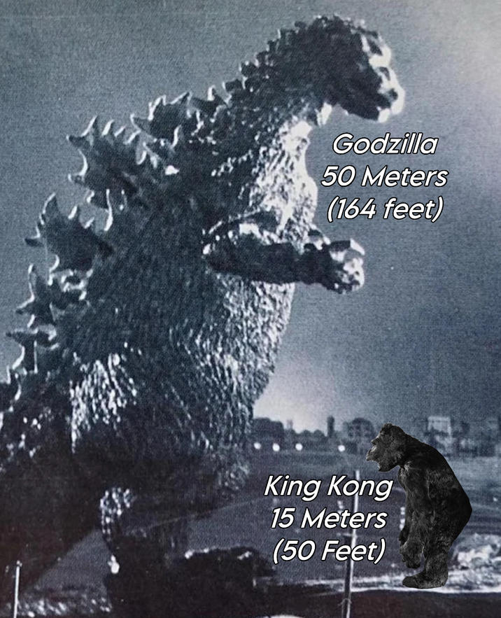 Godzilla 50 Meters (164 feet) King Kong 15 Meters (50 Feet)