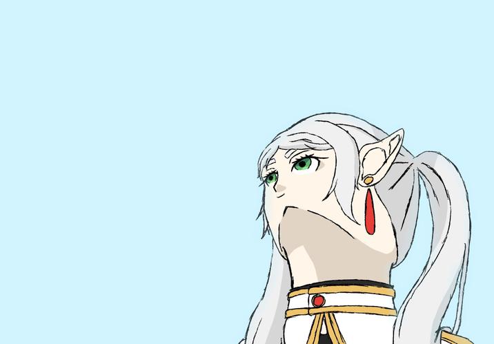 A piece of Frieren fan art by Redditor SpaceDev1. The art features Frieren with a poorly drawn chin and jaw.