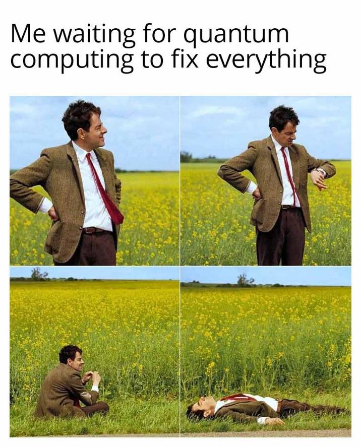 Me waiting for quantum computing to fix everything