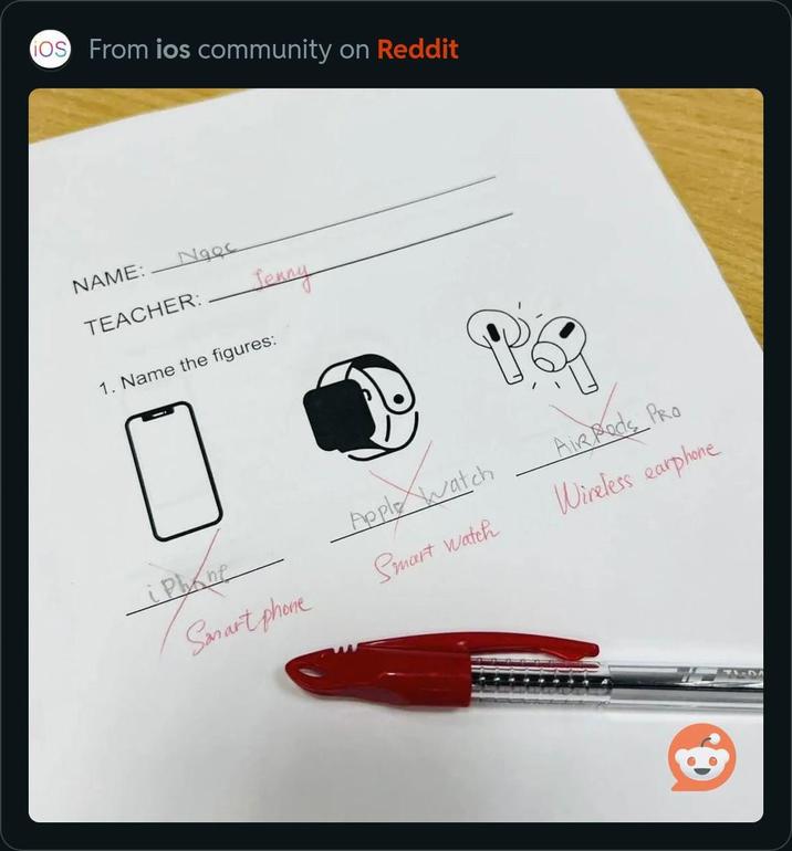 ios From ios community on Reddit NAME: Ngoc TEACHER: Jenny 1. Name the figures: iPhone Sanart phone Apple watch AirPods PRO Smart watch Wireless earphone