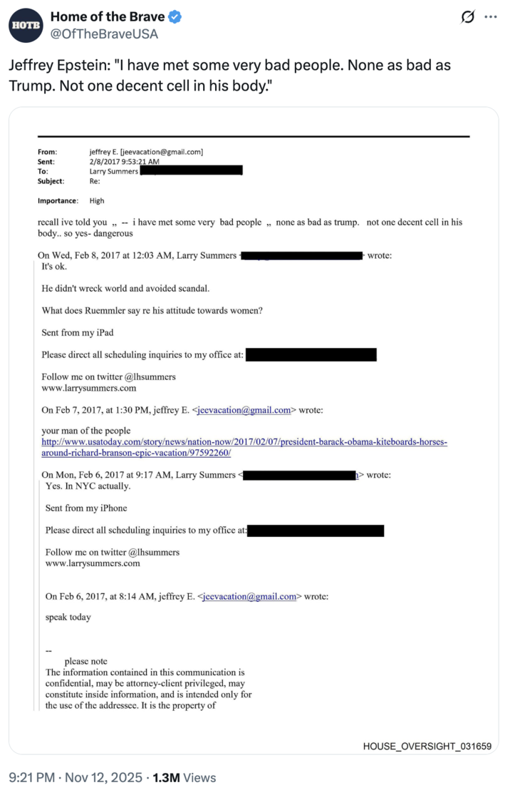 An email from the November 2025 Jeffrey Epstein Emails Release.