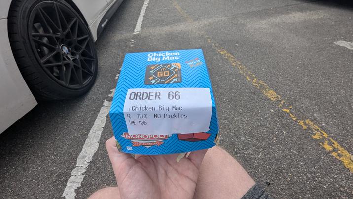 Chicken Big Mac GO Peel Hare ©2025 mcdrules.co.uk ORDER 66 Chicken Big Mac FC TILL00 NO Pickles TIME 13:05 MONOPOLY SPECIAL EDITION 18-TO PLAY PEEL TO PLAY