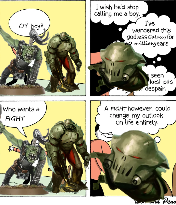 OY boy? I wish he'd stop calling me a boy. I've wandered this godless Galaxy for 60 millionyears. Who wants a FIGHT seen kest pits despair. A FIGHT however, could change my outlook on life entirely. ww and Peas