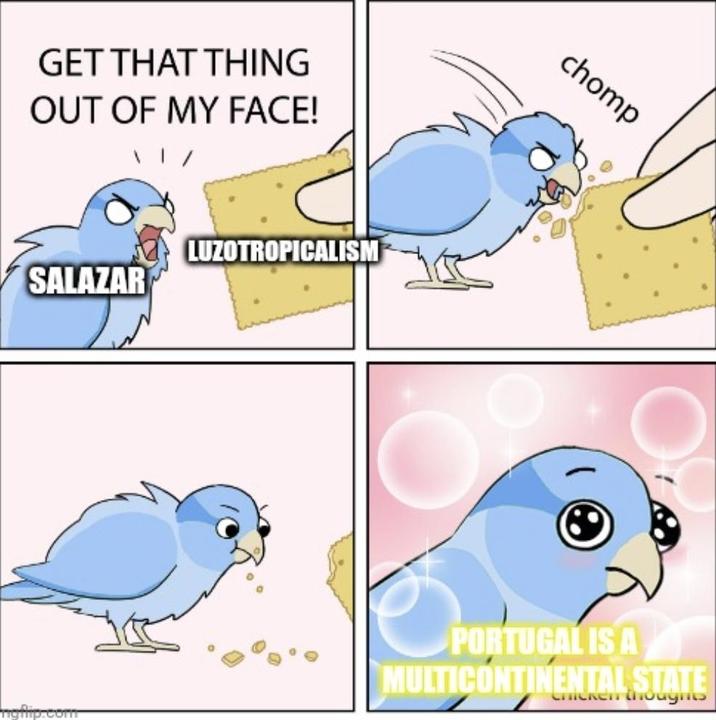 GET THAT THING OUT OF MY FACE! LUZOTROPICALISM SALAZAR chomp mgflip.com PORTUGAL IS A MULTICONTINENTAL STATE Chicken