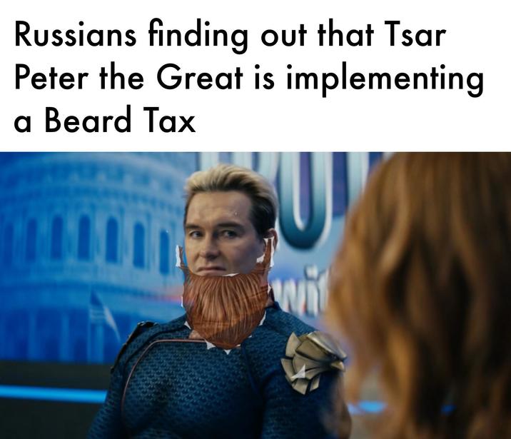 Russians finding out that Tsar Peter the Great is implementing a Beard Tax