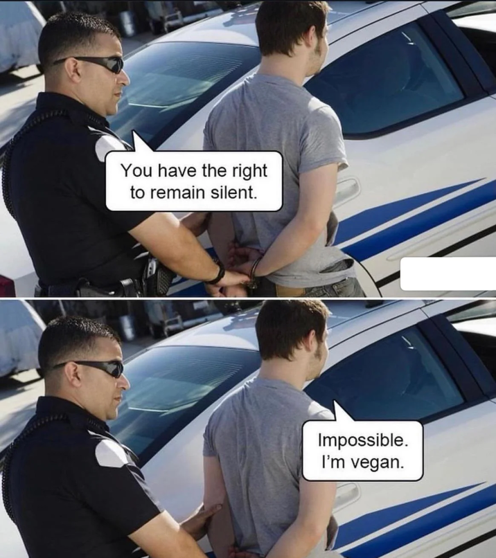 You have the right to remain silent. Impossible. I'm vegan.