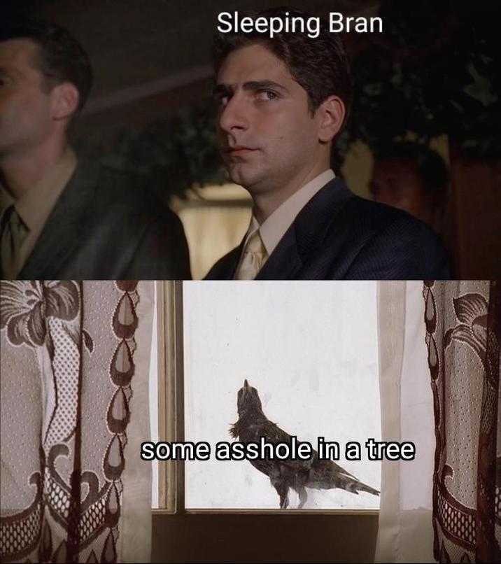 Sleeping Bran some a------ in a tree