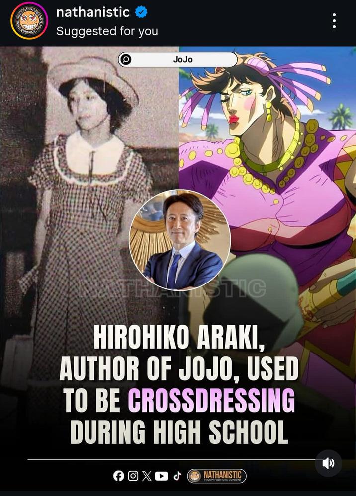 nathanistic ⭑ Suggested for you JoJo BARTH STIC HIROHIKO ARAKI, AUTHOR OF JOJO, USED TO BE CROSSDRESSING DURING HIGH SCHOOL FOX J NATHANISTIC FOLOW FOR MORE CONTENT ...