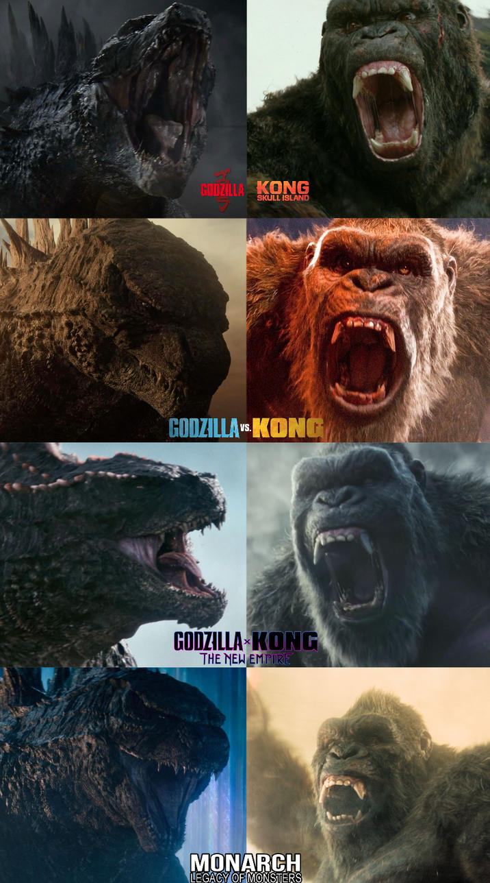 GODZILLA KONG SKULL ISLAND GODZILLA VS KONG GODZILLA KONG THE NEW EMPIRE MONARCH LEGACY OF MONSTERS