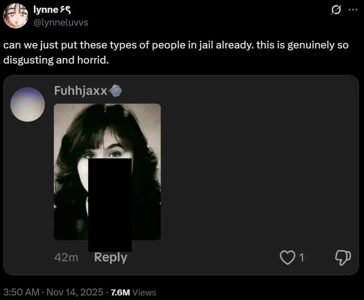 A tweet reading, "can we just put these types of people in jail already. this is genuinely so disgusting and horrid."