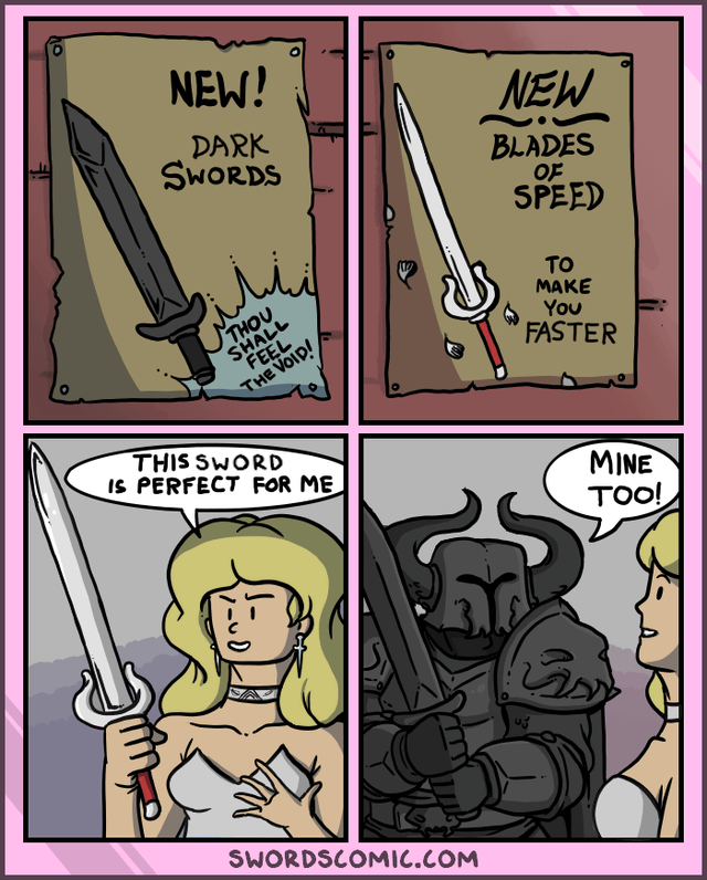 NEW! NEW DARK SWORDS BLADES OF SPEED THOU SHALL FEEL THE VOID! TO MAKE You FASTER THIS SWORD IS PERFECT FOR ME. MINE TOO! SWORDSCOMIC.COM