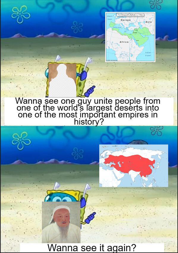The Umayyad Caliphate ca 710 Europe Africa ES Wanna see one guy unite people from one of the world's largest deserts into one of the most important empires in history? Wanna see it again?