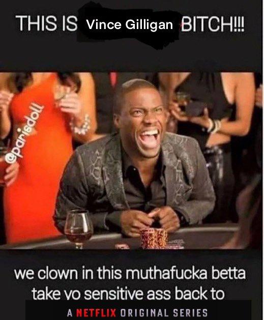 @parisdoll THIS IS Vince Gilligan BITCH!!! we clown in this muthafucka betta take vo sensitive ass back to A NETFLIX ORIGINAL SERIES