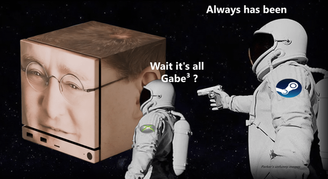 Wait it's all Gabe³ ? Always has been Parker's unfunny memes