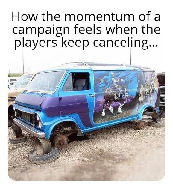 How the momentum of a campaign feels when the players keep canceling...