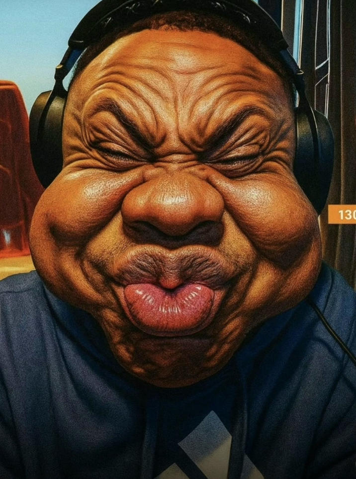 An "AI":https://knowyourmeme.com/memes/cultures/ai-artificial-intelligence edited photo of "IShowSpeed Smiling Trying Not to Laugh":https://knowyourmeme.com/memes/ishowspeed-smiling-trying-not-to-laugh, adding more wrinkles and exaggerated features.