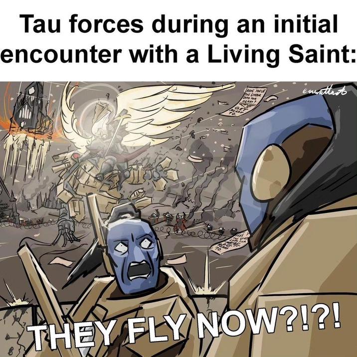 Tau forces during an initial encounter with a Living Saint: HAVE YOU LE THE ENER INTO YOUR HEART? enuattrot NADE ee THEY FLY NOW?!?!